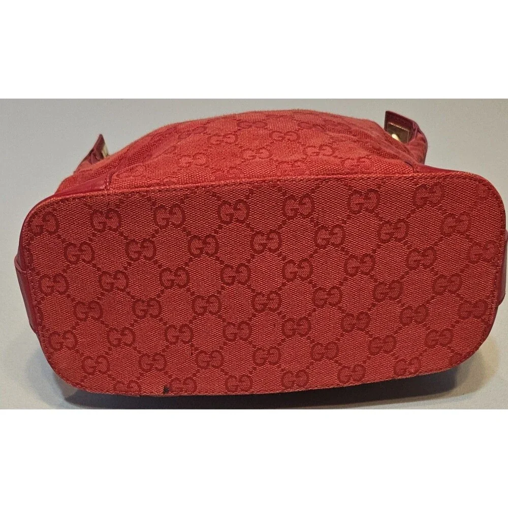 Gucci GG Canvas Hobo Bag Red Model 001‑4204 Leather Trim Gold Hardware Shoulder